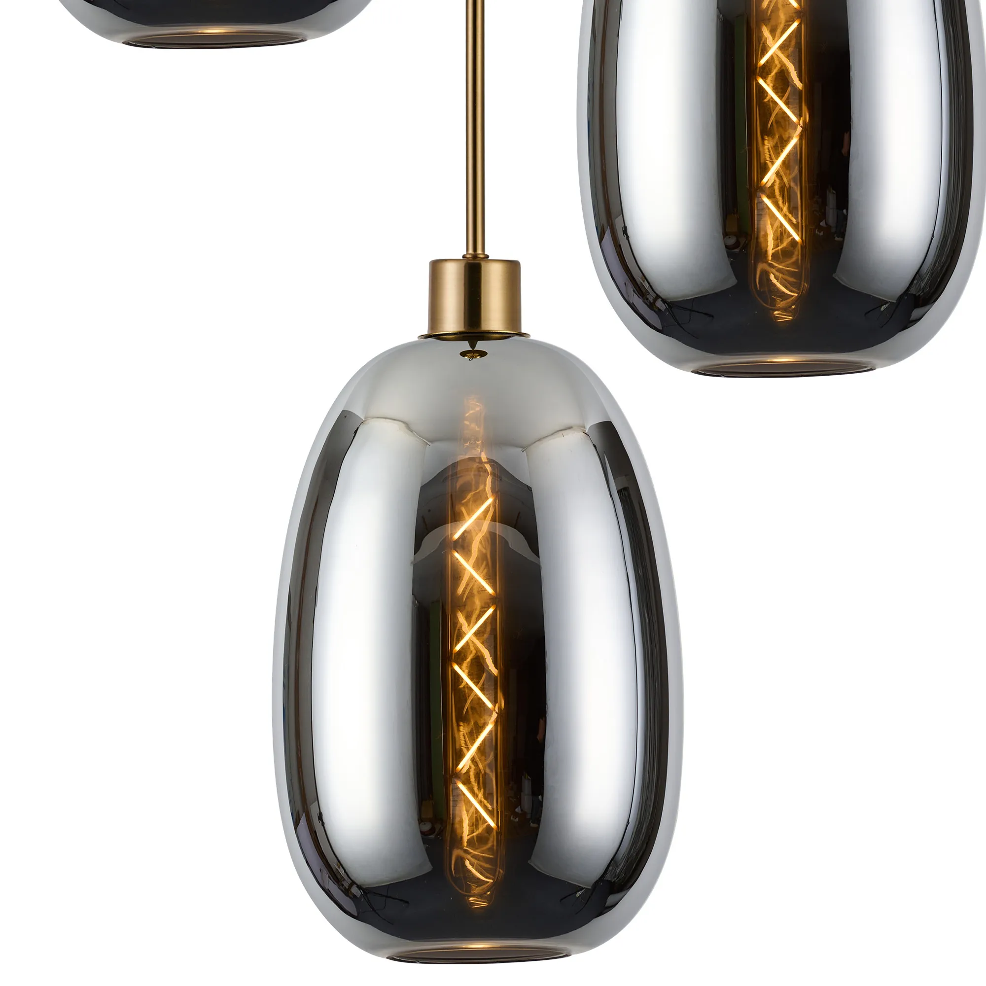 Lori 40cm Round Pendant, 3 Light Adjustable E27, Antique Gold/Chrome Slim Curved Trapezium Shades DK1174  Deco Lori Antique Gold